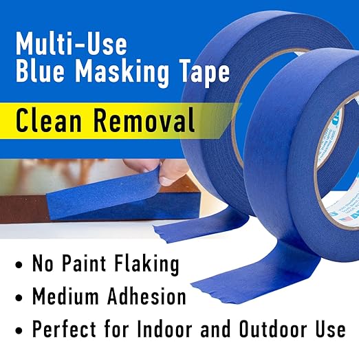 ABRO 24 Pack Blue Painters Tape: 36mm x 55M All Purpose Blue Tape, Temporary Labeling, Easy Tear, Clean Removal, Masking Tape Colored, DIY or Pro Use