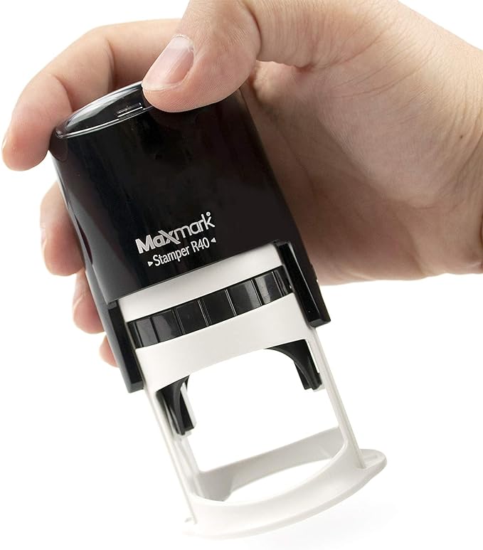 MaxMark Round Notary Stamp for State of Arizona- Self Inking Stamp -Top Brand Unit with Bottom Locking Cover for Longer Lasting Stamp - 5 Year Warranty
