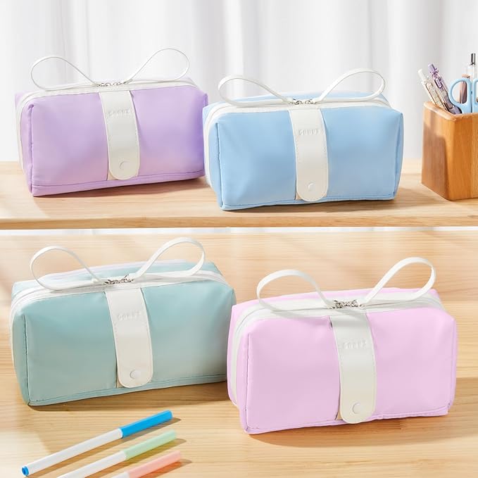 Sooez Big Capacity Pencil Case, Extra Large Pencil Pouch with Zipper Pocket, Wide Opening Pencil Bag, Portable Stationery Organizer, Cute Aesthetic School Office Supplies for Teens Girls, Purple