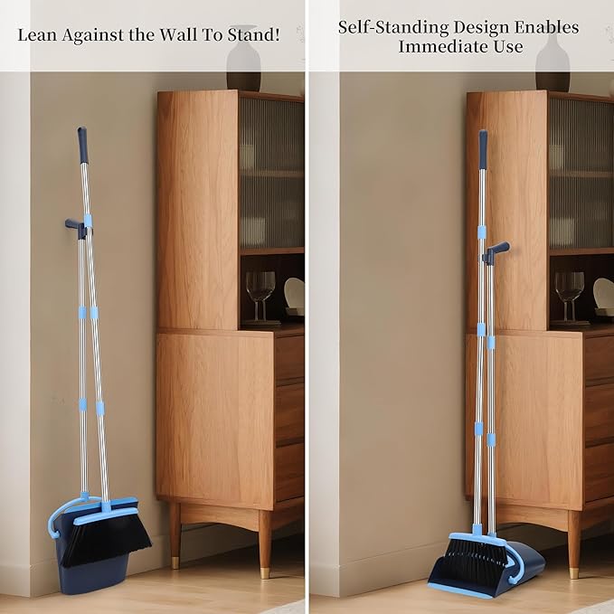 Broom and Dustpan Set for Home 2025 Indoor Outdoor Broom with Dustpan Combo Set Upright Dust Pans with Long Handle Angle Broom for Kids Garden Pet Hair Lobby Wood Floor Kitchen