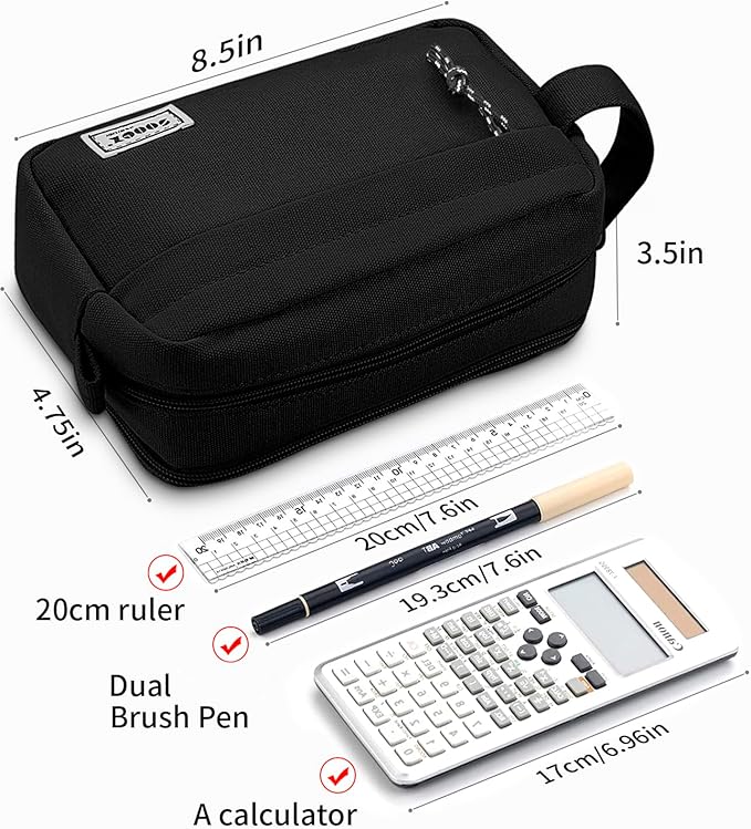 Sooez Big Capacity Pencil Pen Case, Upgraded Canvas Pencil Pouch Large Pencil Bag Organizer, Separate Compartments Easy Grip Handle, Aesthetic Supply for School Teens Adults, Army Green