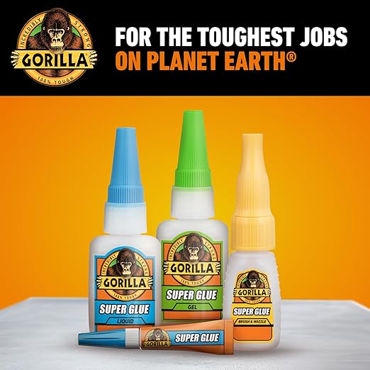 Gorilla Super Glue with Brush & Nozzle Applicator, Clear Glue, 12 Gram (Pack of 2) - All Purpose and Fast Setting for Projects and Repairs