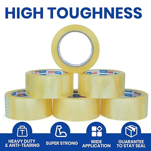 ADHES Packing Tape, 12 Rolls 1.88 inch x 60 Yards Clear Duct Tape 2.7Mil Heavy Duty Shipping Tape for Moving Boxes, Shipping, Mailing