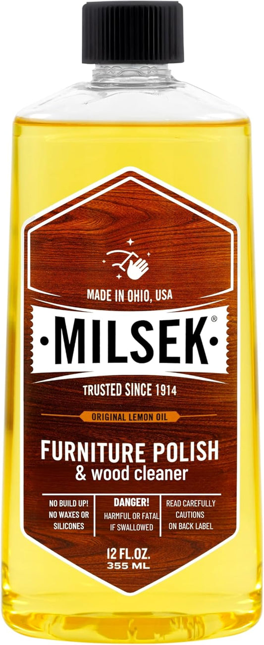 Milsek Furniture Polish and Wood Cleaner with Lemon Oil - Multipurpose Solution for Home Improvement from Hardwood Floors to Kitchen Cabinets - 12 Fl Oz (Pack of 1)