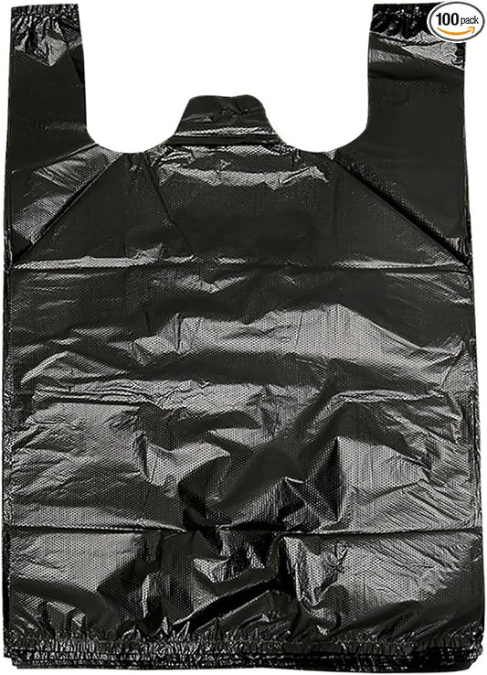 YYaaloa 100 pcs Black Trash Bags with Handles - 14x22 Super Thick 1.8mil Plastic Rubbish Bags for Office, Picnic, Kitchen, Bulk Use