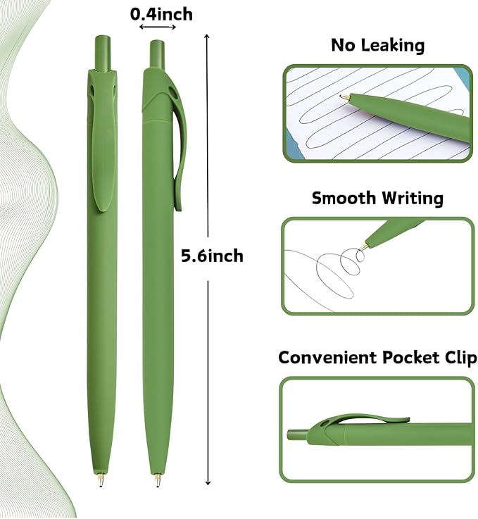 BallPoint Pens, 100 Pack (BLACK Ink),Bulk Pens, Green Barrel,Click Pens for Office Home and School, Retractable Ballpoint Pens, Medium Point, 1.00MM (Green)