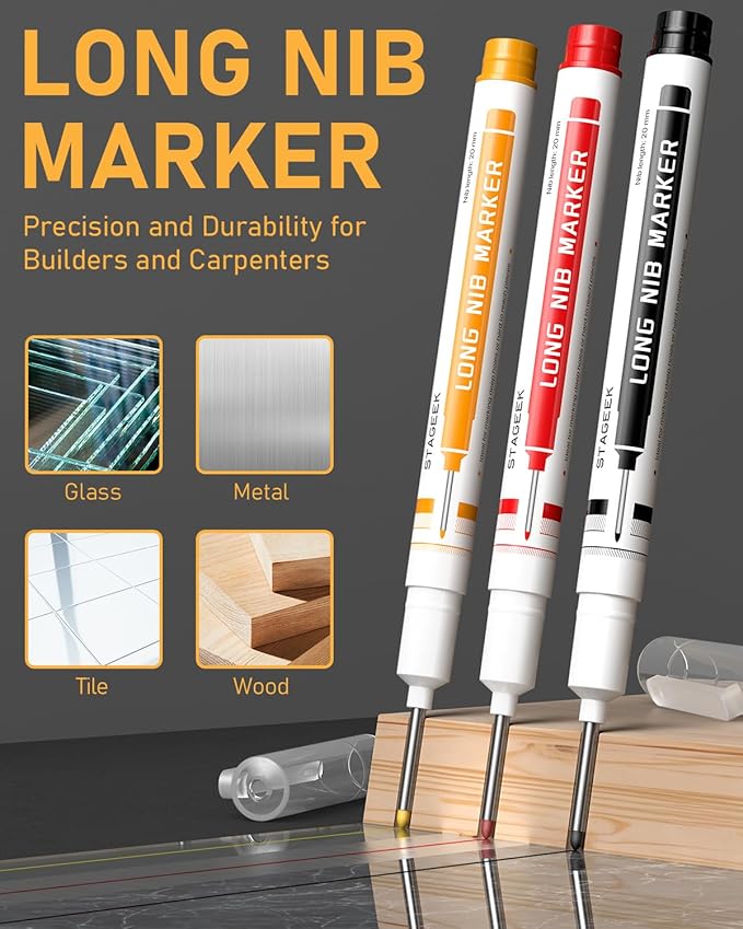 34 Pack Carpenter Pencil Set with Sharpener, Mechanical Carpenter Pencils with Deep Hole Long-Nib Marker Pens, Carbide Scribe Tool & Construction Pencils for Architect Woodworking with Case