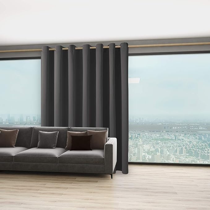 BONZER Room Divider Curtain Total Privacy Wall Grommet Thermal Insulated Wide Blackout Curtains for Bedroom Living Room, 96L x 108W Inch (8L x 9W ft), 1 Panel, Dark Grey