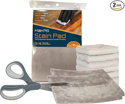 MāKRS Stain Pad, Cut-to-Size Staining Pads, 2-Pack, Lint, Snag, Streak-Free Applicator, Micro Brush Material, Wood Stains and Oil Based Finishes, Easy to Use with Consistent Application
