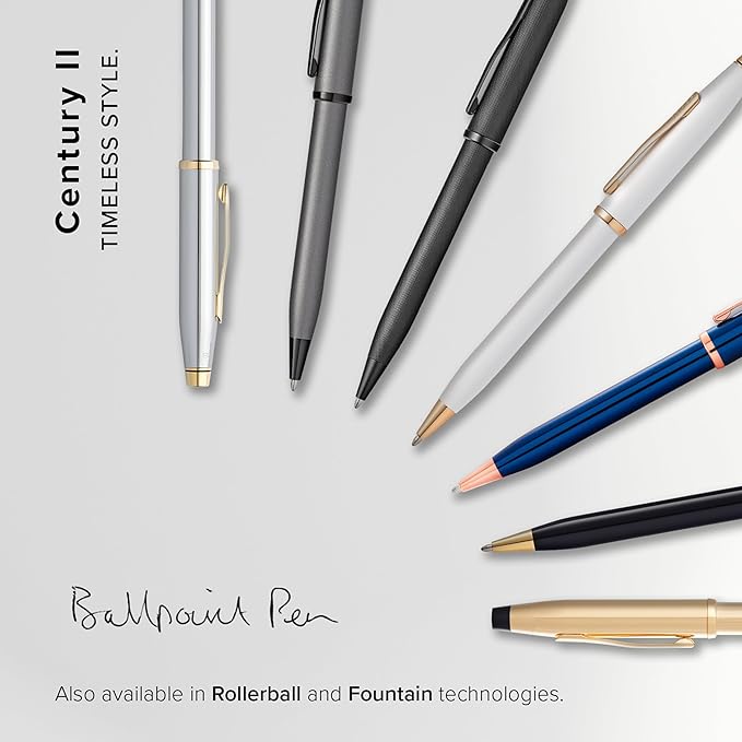Cross Century II Refillable Ballpoint Pen Presented in a Luxury Gift Box - Medium Point, Black Ink, Translucent Cobalt Blue & Rose Gold