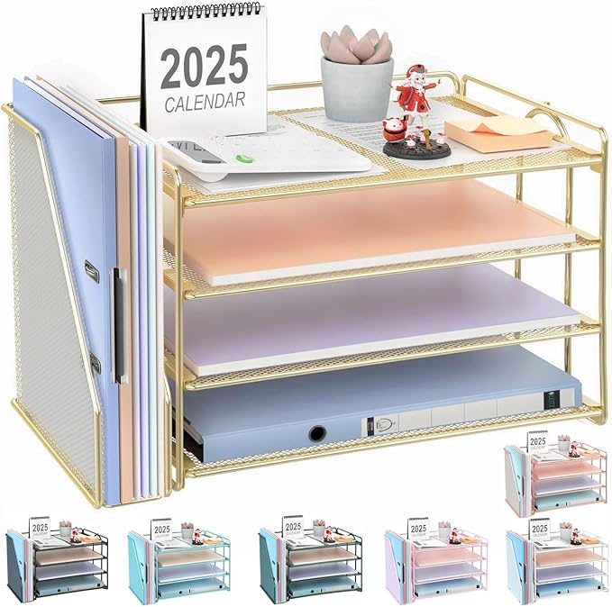 gianotter 4-Tier Paper Organizer With Magazine Holder, Desk Organizers and Accessories, Gold Desk Accessories, File Organizer for Office Supplies Storag(Gold)