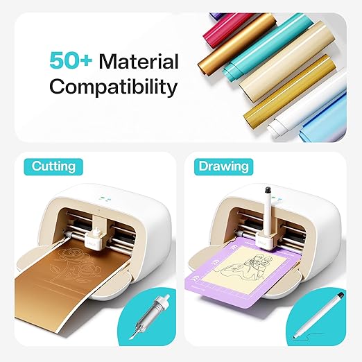 Vinyl Cutter Machine S501 - Smart Compact Sticker Maker for Vinyl & Paper Crafts, Portable Plotter DIY Cutting Machine for Sticker Joy Craft & Party Supplies, Wedding Decor, Beige