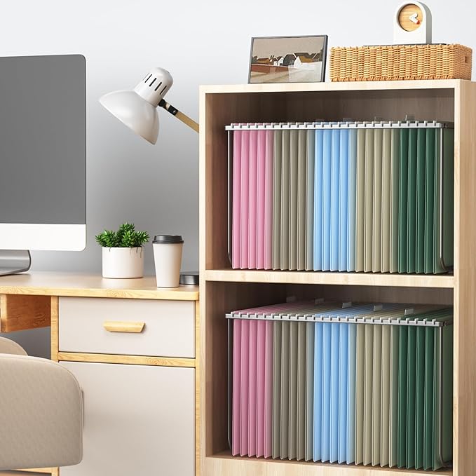 Hanging File Folders Letter Size, 25 Pack File Organizer Folders, 1/5-Cut Tabs with Hanging File Folder Frame, Heavy Duty No Extension, Stay Organized for Your Home and Office Bulk File