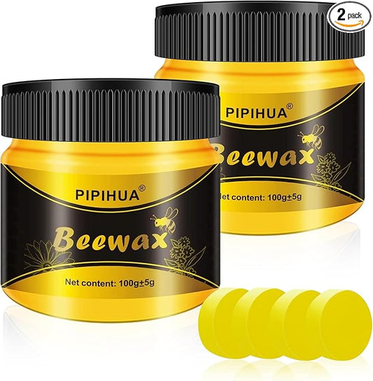 PIPIHUA Beeswax Polish and Conditioner for Wood Furniture - Waterproof & Restorer Wood Wax, Multipurpose Beeswax Furniture Polish and Cleaner for All Types and Colours(2×100g with 4 Sponges)