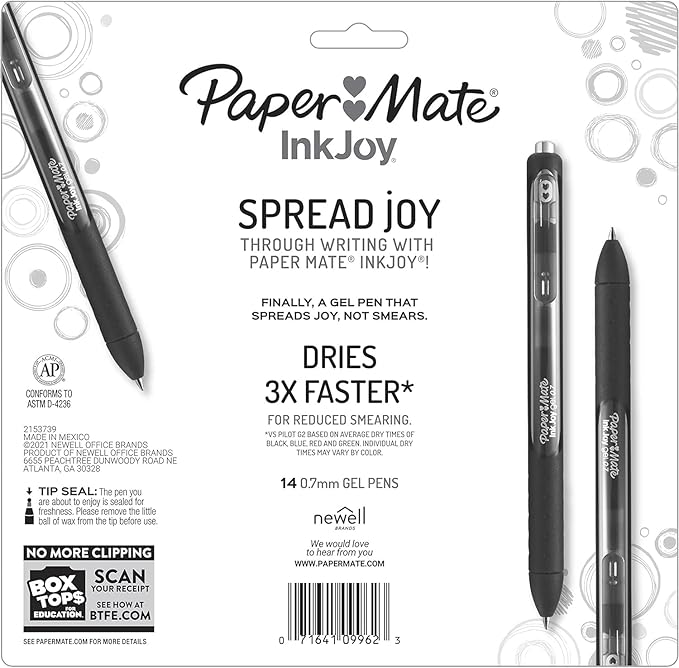Paper Mate InkJoy Gel Pens, Green Ink, Medium Point (0.7mm), 3 Count, Bundle with Plastic Reusable Pouch
