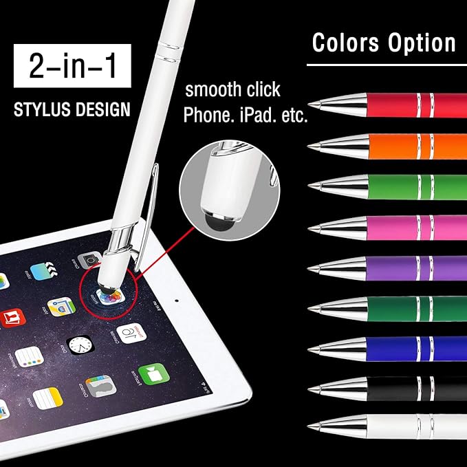 Up to 100 Pcs Personalized Ballpoint Pen Custom Pens Free Engraved Bulk with Name Logo Soft Black Ink Stylus with Touch Metal Office Gift for Anniversaries Graduations Birthdays