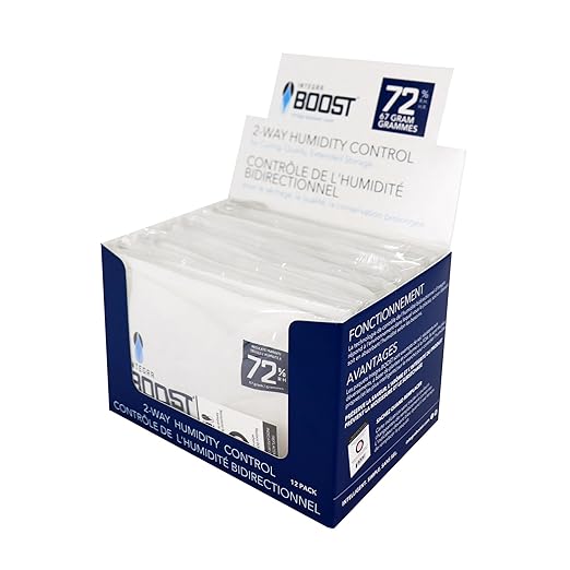 Integra Boost - 72% RH Level - 67 Gram Size - Two-Way Humidity Control Pack - Incl. Replacement Indicator Cards - Food Storage & Herbs Moisture Balancer For Up to 1 LB (Pack of 12)