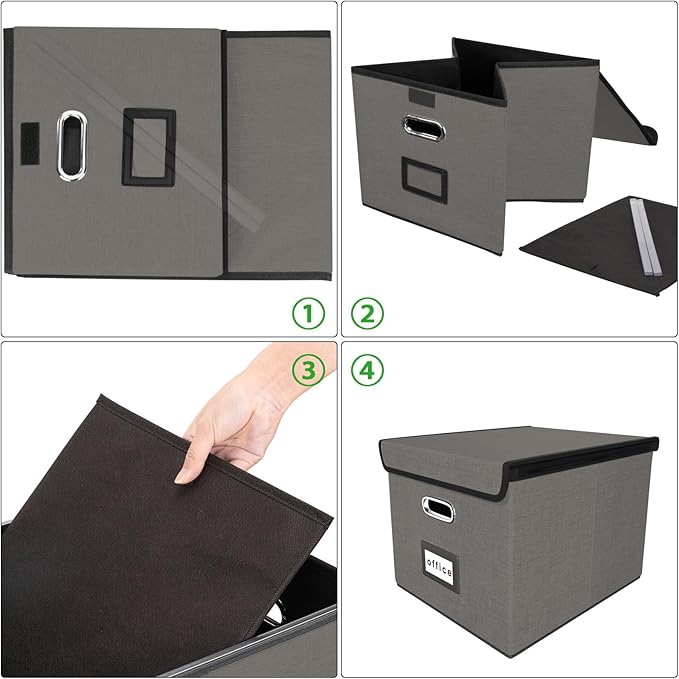 Huolewa Portable File Organizer Box with Lid, Stylish Filing Box Organizer Cabinet For Hanging File Folders, Universal Hanging Filing & Storage Boxes with Plastic Slides for Office/Decor/Home