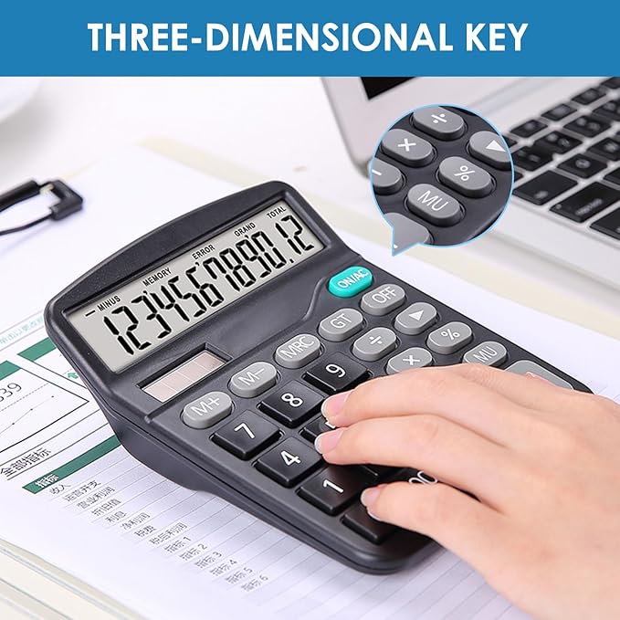 8 Pack Office Calculators Desktop, 12-Digit Solar Basic Desktop Calculator Dual Power Electronic Calculators with Large LCD Display Big Button for Office Home and School