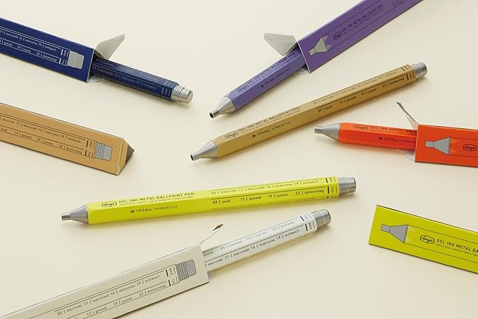 MARK'STYLE days, Gel Ink Metal Ballpoint Pen - 0.5mm Retractable Black Ink, Retro styling Light Weigh Pen, Made in Japan- Perfect for School, Office, and Journaling (Gray)