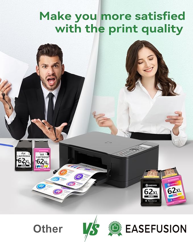 62XL Ink Cartridges Black and Color Remanufactured Replacement for HP Ink 62 HP62XL Combo Pack Compatible with Envy 7640 5660 5540 7645 5740 5746 OfficeJet 250 200 Mobile Printer, 2-Pack
