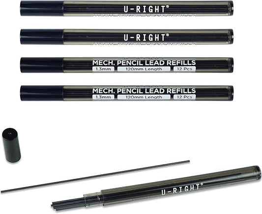 60 Pcs 1.3 mm Lead Refills for Mechanical Pencil, Break Resistant Weatherproof, 120 mm Length, 12 Pcs/tube, 5 Tubes