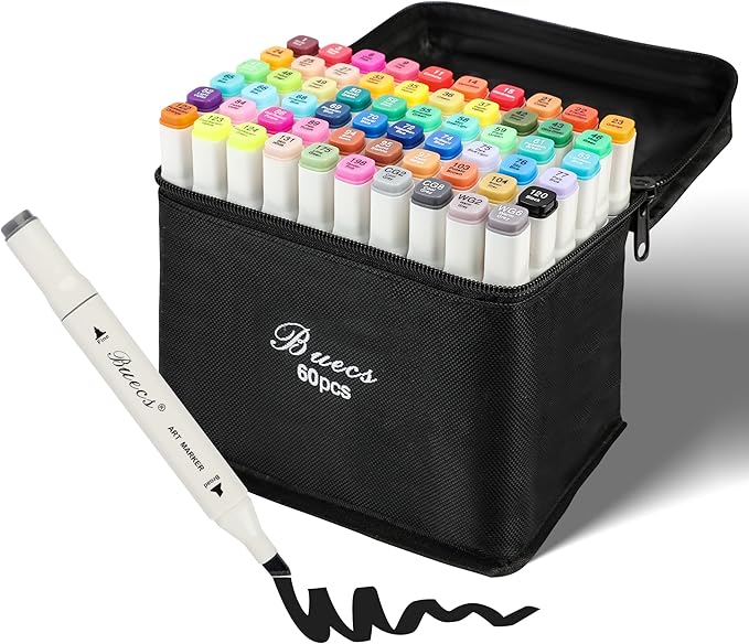 Alcohol Markers: Double Tipped Art Marker, 60 Count, suitable for Adults Artists Painting, Coloring Drawing Sketching, Multicolor