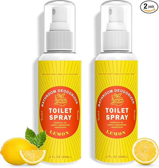 Toilet Spray for Poop Lemon, 100% Natural Plant Essential Oil, Bathroom Spray Odor Eliminator, 2 Pack