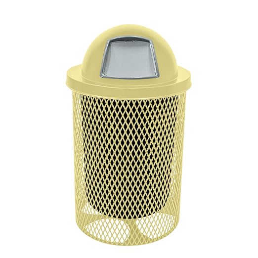 COATEDOUTDOORFURNITURE RDT-TXTSAND Heavy Duty 32 Gallon Round Trash Receptacle, Liner Included, Textured Sandstone with Textured Sandstone Steel Dome Top, Made in America