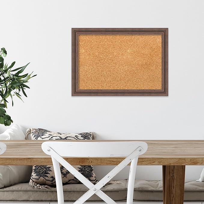 Amanti Art Natural Cork Board for Wall, 14x20 Vision Board with Brown Wood Frame, Small Corkboard Office Decor for Home Organization, Country Rustic Corkboard Pinboard to Display Items for Home