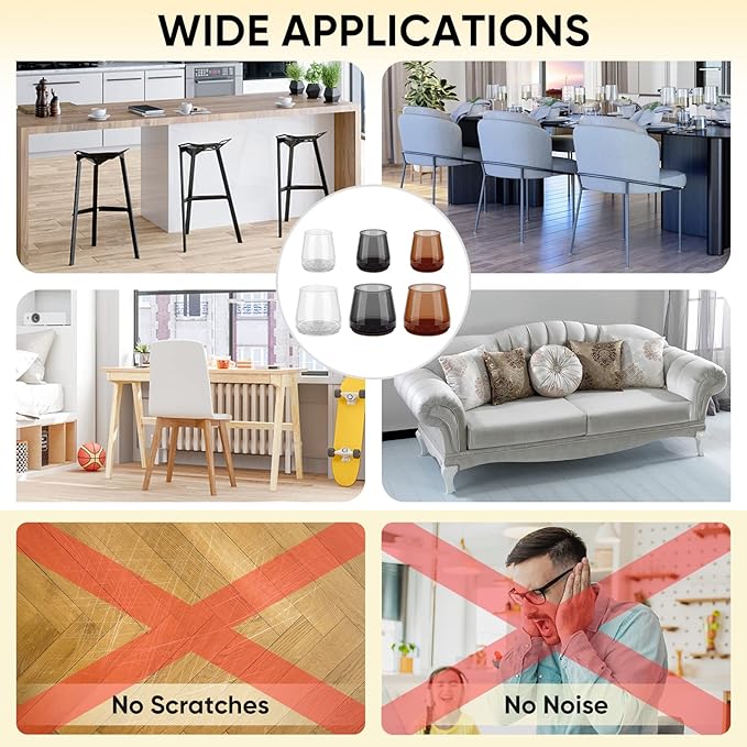 BALEINE 24 Pack Silicone Chair Leg Floor Protectors, Stool Leg Protectors Cap, Non-Slip Chair Leg Caps for Hardwood Floors (Clear & Large, 24 Pack)