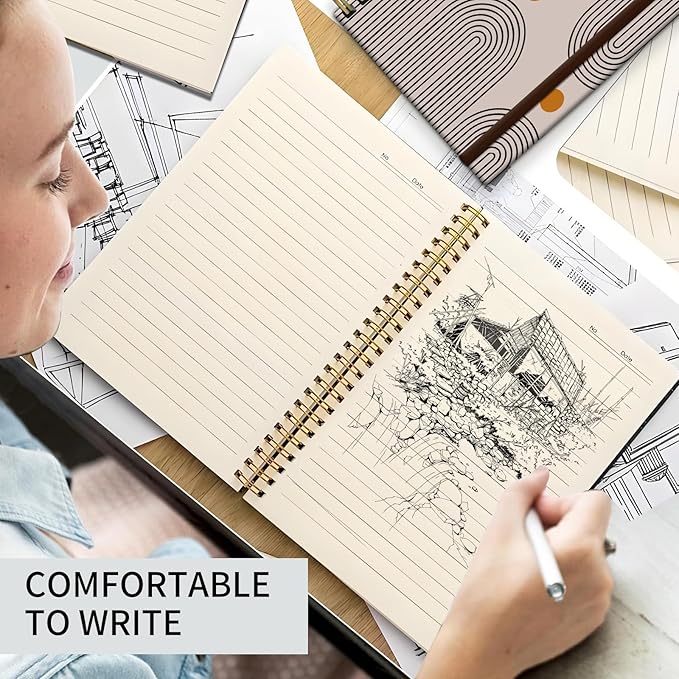 Spiral Journal Notebook, A5 Cute Notebooks for Women Men, College Ruled Hardcover Notebook for Work & Note Taking, 60 Pages Double-Wire Journals for Writing, Cute Boho Pattern