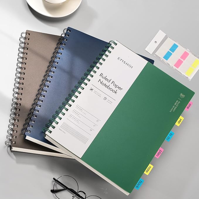 EMSHOI A4 Spiral Notebook College Ruled Lined Journal, 11.2" X 8.27", 300 Pages/150 Sheets, Easy Tear Perforated Pages, 100gsm Thick Paper, Waterproof Softcover, for School Work Writing-Blue