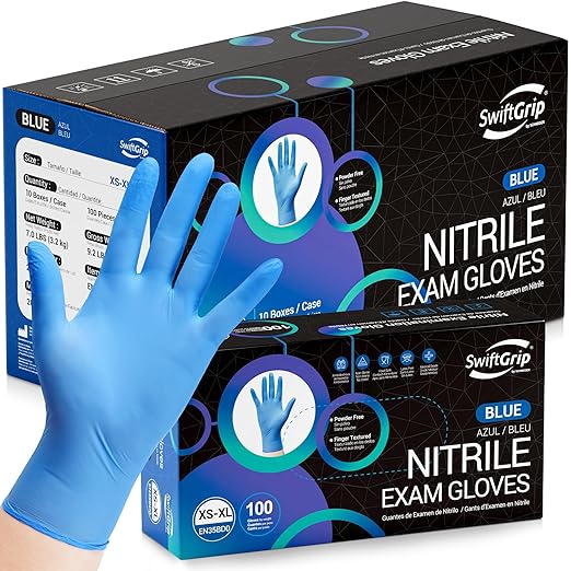 Nitrile Disposable Exam Gloves, Blue, Medical, Cleaning, Food-Safe, Powder Free, Non-Sterile, 1000-ct Case (Small)