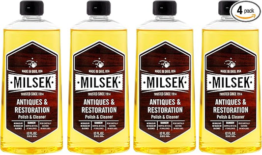 Milsek Antiques & Restoration Polish & Cleaner - Home Essential Cleaning Supplies for Home Improvement of any Wood Antiques or Heirlooms - 12 Fl Oz (Pack of 4)