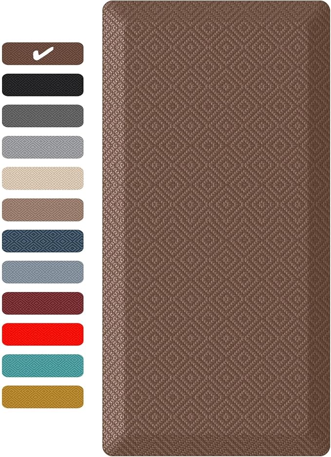 Ophanie Kitchen Mats for Floor, 3/4 Inch Thick Kitchen Rugs, Anti Fatigue Standing Cushioned Mat, Waterproof,Comfort Ergonomic Mat for Office, Home, Sink, 24'' x 70'' Brown Non-Slip Bottom