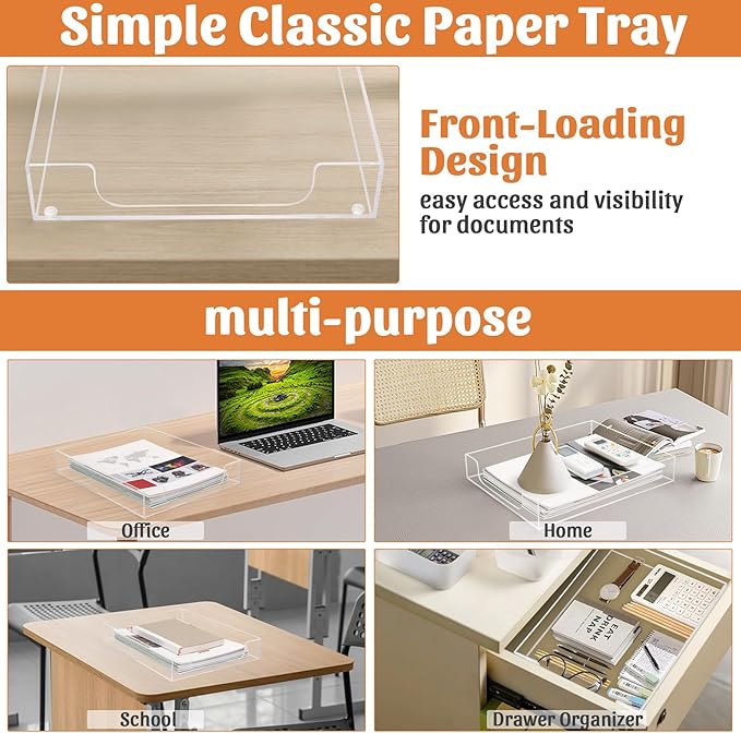 Acrylic Letter-Size Tray, Sturdy Heavy-Duty Clear Printer Paper Tray, Single-Tier Stackable File Storage Organizer for Office Home (1, Clear)