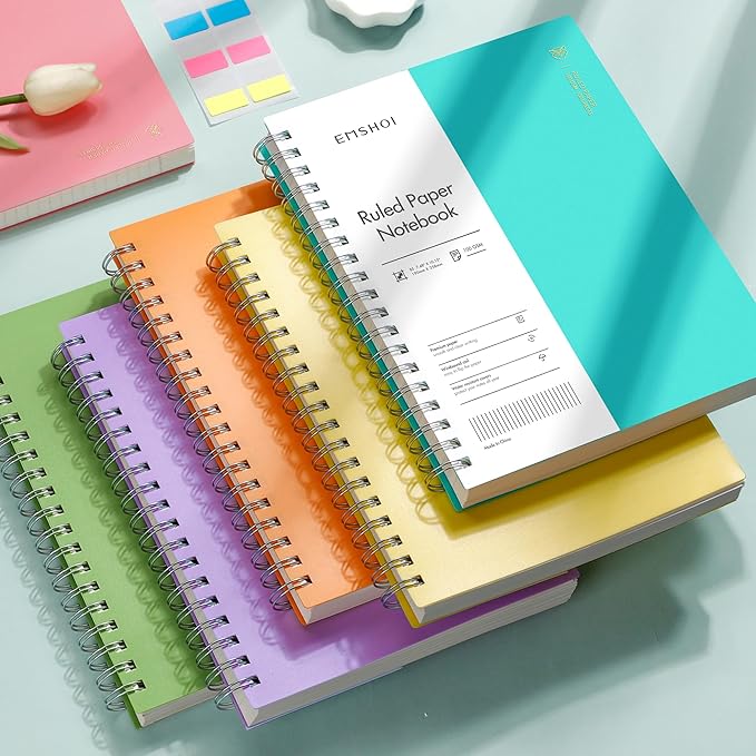 EMSHOI B5 Spiral Notebook College Ruled Lined Journal, Large 7.48" X 10.15", 300 Pages/150 Sheets, 100gsm Thick Paper, Waterproof Hardcover, for Office School Women Men Work Writing Notes-Purple