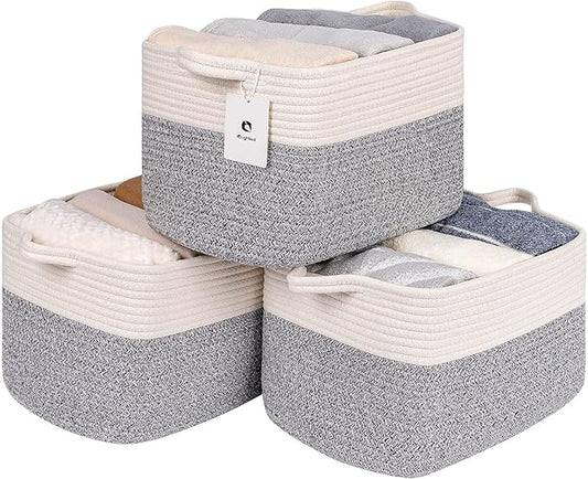 Medium and Large Woven Basket//With Handle, Used for Toys and Fabric Storage Basket used for Storing xl Storage Box, Decorative Storage Box Room 2pack (14L*10W*8.6H Silver Gray, 14Lx10Wx8.6H)