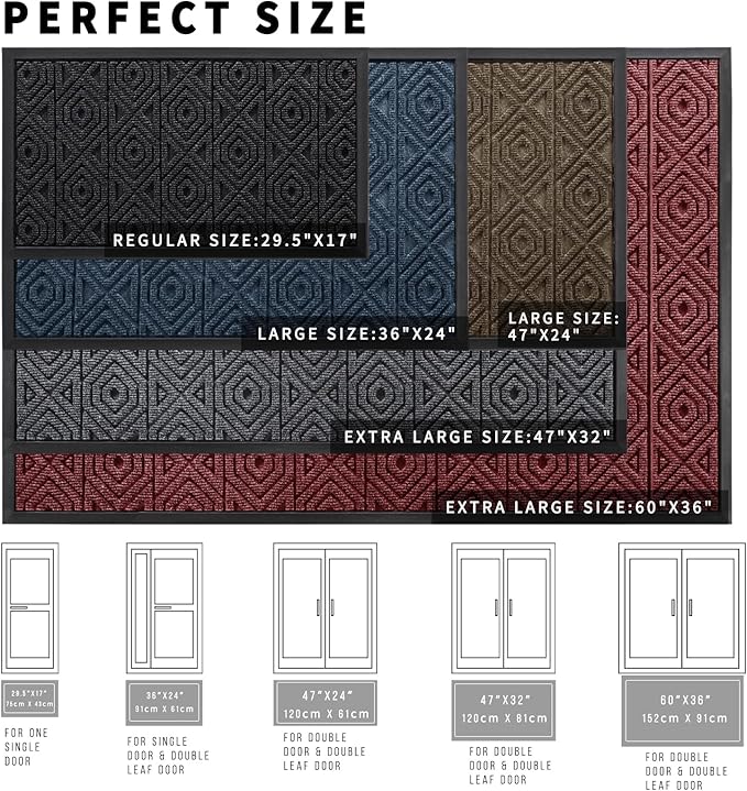Yimobra Modern Grey 60 x 36 Inch Waterproof Doormat, Non Slip, Stain & Fade Resistant, Indoor/Outdoor, Welcome Mat