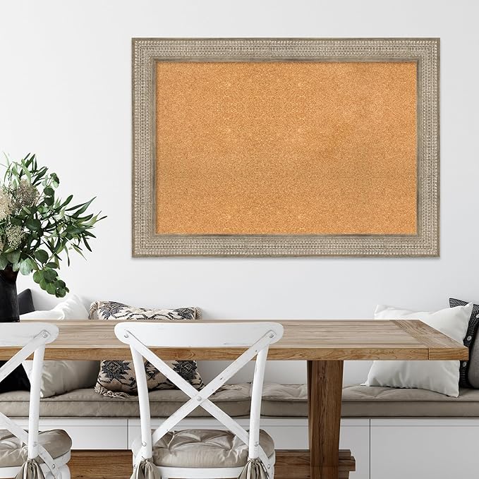 Amanti Art Natural Cork Board for Wall, 30x42 Vision Board with Silver Wood Frame, Large Corkboard Office Decor for Home Organization, Traditional Corkboard Pinboard to display items for home