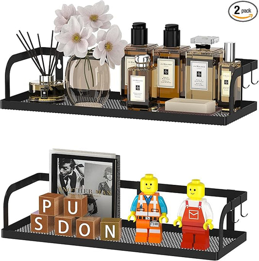 PUSDON Metal Wall Hanging Basket 2 Packs DIY Suitable for Multiple Scenes - Black Hollowout 12.6in