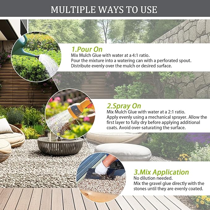 Rock Glue for Landscaping, Easy Hold Mulch Glue for Landscaping, Lockdown Sticky Rock Glues Landscape Stone Glues Strong Mulch Binder, Fast Drying Concentrate Gravel Binder - 64oz
