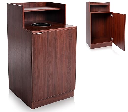 Alpine Restaurant Trash Bin Cabinet - Commercial Trash Can Garbage Receptacle Indoor with Tray Holder for 32 Gallon Garbage Bin (Mahogany)