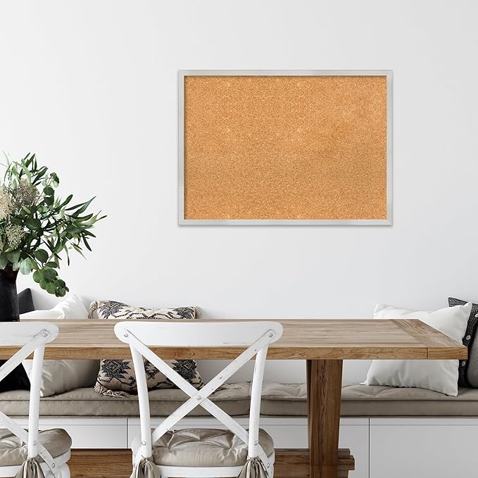 Amanti Art Natural Cork Board for Wall, 21x29 Vision Board with Silver Wood Frame, Medium Corkboard Office Decor for Home Organization, Modern Contemporary Corkboard Pinboard to display items for home