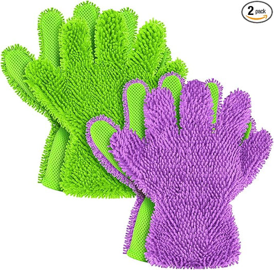 Ferraycle 2 Packs Car Wash Mitt 5 Finger Microfiber Wash Mitts Auto Car Dusting Gloves Double Sided Cleaning Gloves for Kitchen Home(Blue and Black)