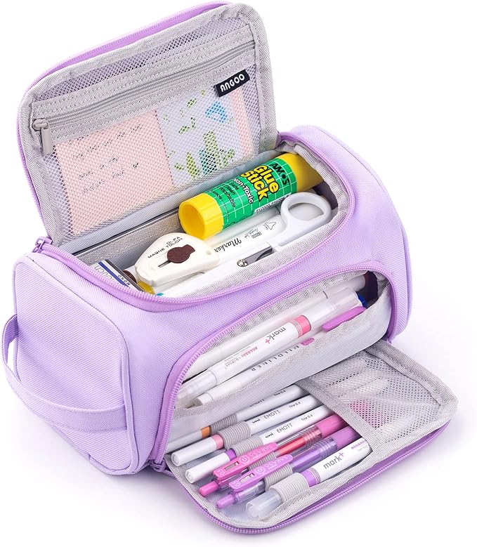 HVOMO Big Capacity Pencil Case High Large Storage Pouch Marker Pen Case Travel Simple Stationery Bag School College Office Organizer for Teens Girls Adults Student（N Purple）