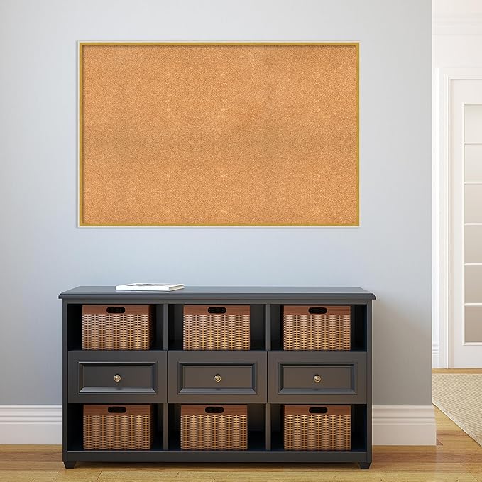 Amanti Art Natural Cork Board for Wall, 31x47 Vision Board with White Frame, Oversize Corkboard Office Decor for Home Organization, Modern Corkboard Pinboard to Display Items for Home Organization in