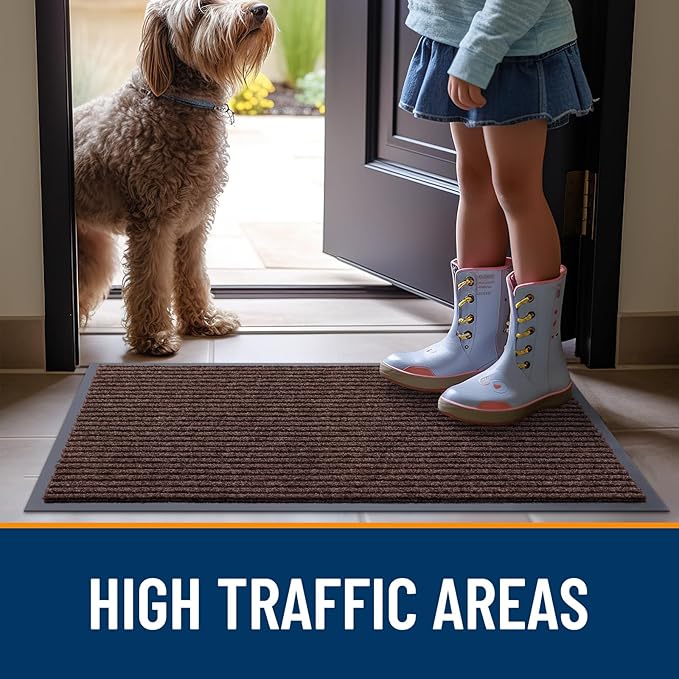 OLANLY Front Door Mat Indoor Outdoor Entrance, Waterproof Heavy Duty Doormat, Fade Resistant, Low Profile, Easy Clean Patio Porch Welcome Floor Mats for Entry, 47x23, Brown