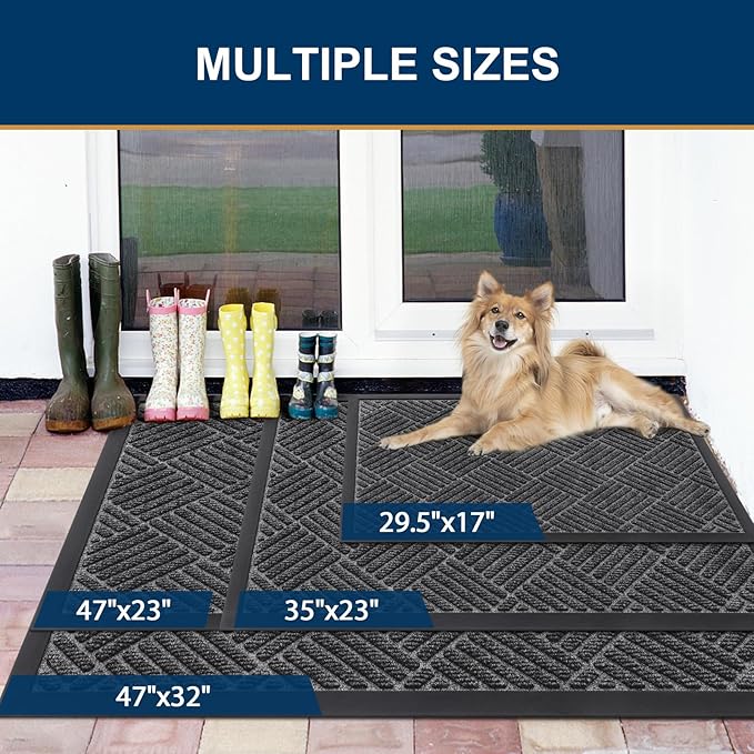 Smiry Front Door Mat Outside Entrance, Heavy Duty Outdoor Indoor Mat, Natural Rubber Doormat, Non Slip, Trap Dirt and Moisture, Easy Clean, Low Profile Patio Porch Entryway Mat, 71x23, Light Grey